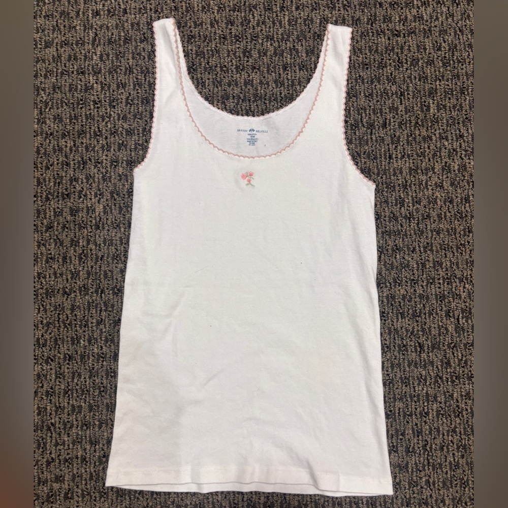 White Tank Top with Pink Embroidery